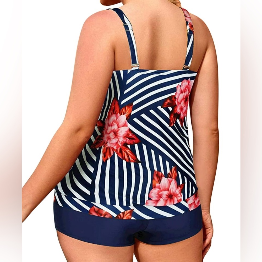 Womens Tankini Swimsuits with Boy Shorts Tummy Control Modest XL - Picture 2 of 2
